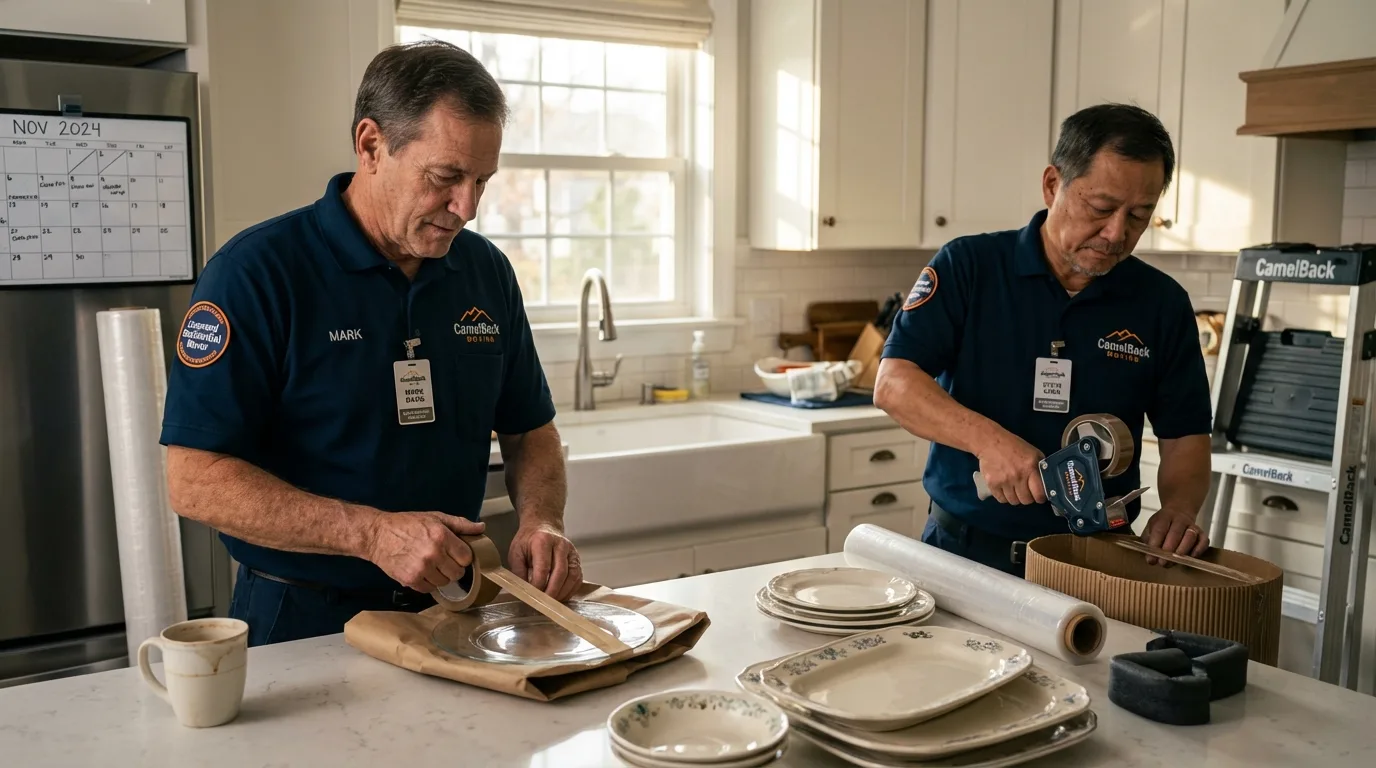 Professional crew packing kitchen dishware in Plainville, KS